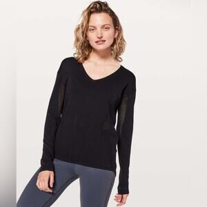 Lululemon Still Movement Open Knit V Neck Sweater Black Sz:10 NWT